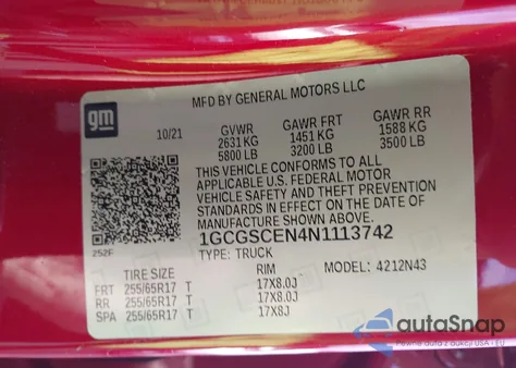 2022 Chevrolet Colorado 2Wd Short Box Lt z USA, uszkodzony, nr VIN 1GCGSCEN4N1113742